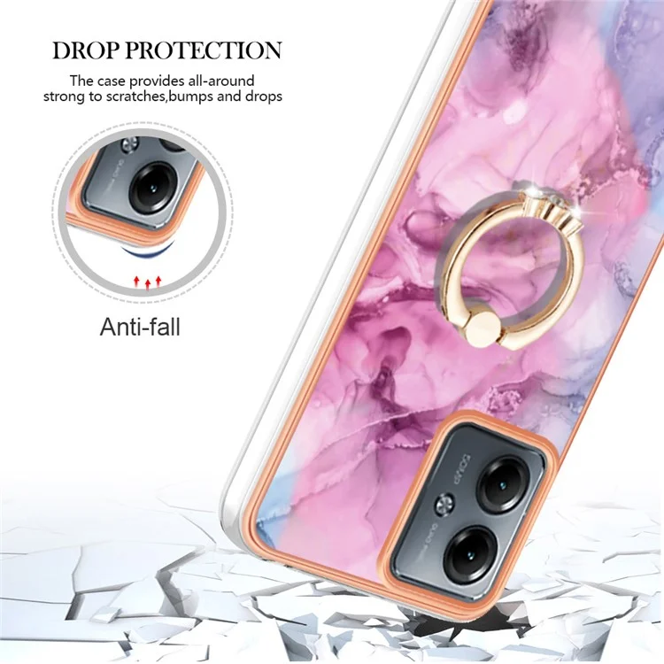 YB IMD Series-17 Style-E For Motorola Moto G14 4G Kickstand Cover TPU Electroplating Cell Phone Case - Rose
