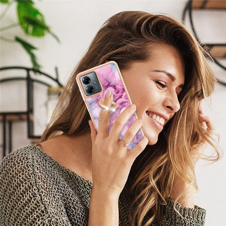 YB IMD Series-17 Style-E For Motorola Moto G14 4G Kickstand Cover TPU Electroplating Cell Phone Case - Rose