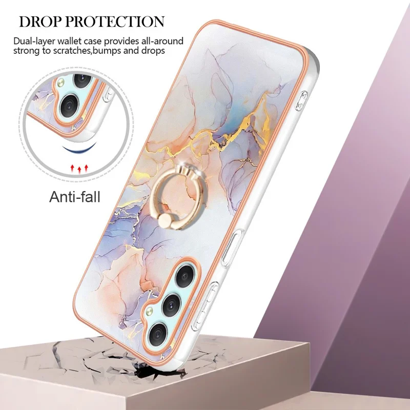 For Samsung Galaxy A25 5G (Global) (161.0 x 76.5 x 8.3mm) TPU Case with Ring Kickstand IMD Marble Pattern TPU Back Cover - Milky Way Marble White