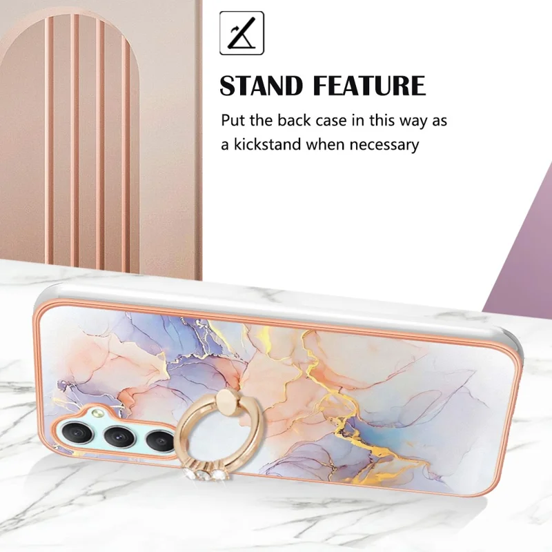 For Samsung Galaxy A25 5G (Global) (161.0 x 76.5 x 8.3mm) TPU Case with Ring Kickstand IMD Marble Pattern TPU Back Cover - Milky Way Marble White