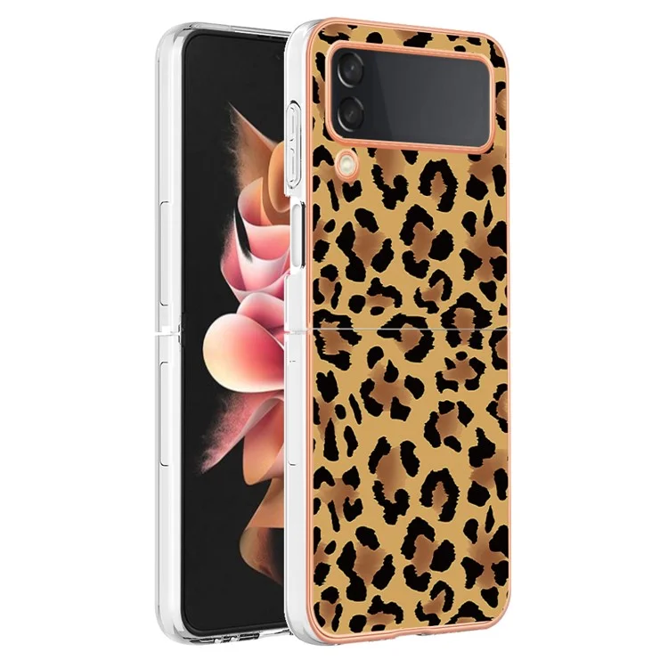 YB IMD Series-19 Style-D Für Samsung Galaxy Z Flip3 5G Telefonkoffer 2,0 mm Tpu-elektroplattenabdeckung - Leopardendruck