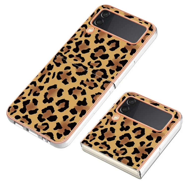 YB IMD Series-19 Style-D Für Samsung Galaxy Z Flip3 5G Telefonkoffer 2,0 mm Tpu-elektroplattenabdeckung - Leopardendruck