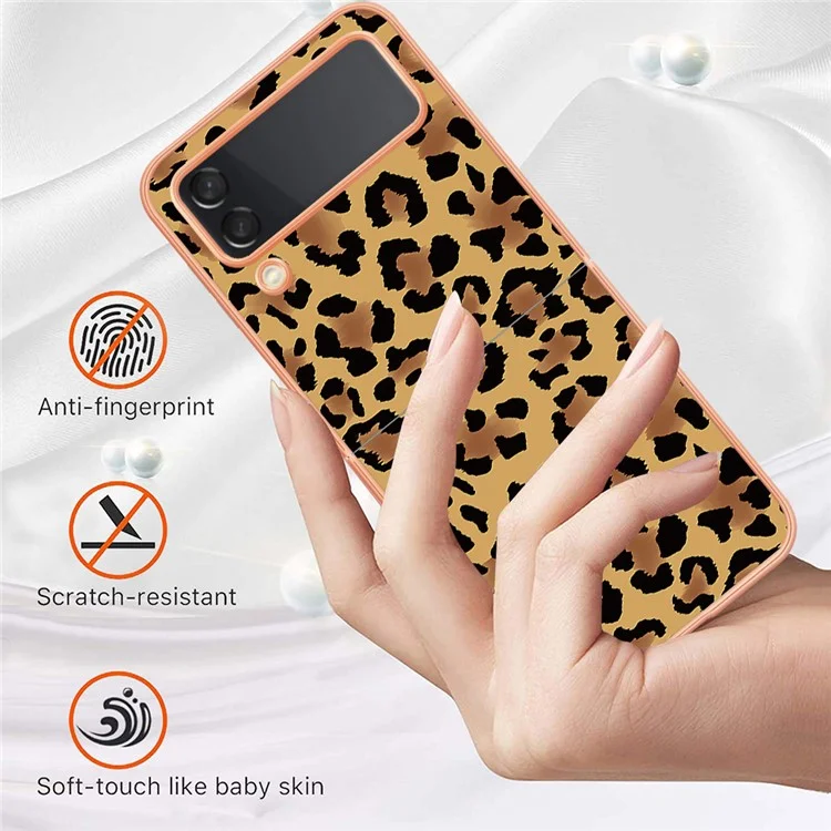 YB IMD Series-19 Style-D Für Samsung Galaxy Z Flip3 5G Telefonkoffer 2,0 mm Tpu-elektroplattenabdeckung - Leopardendruck
