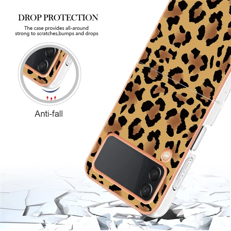 YB IMD Series-19 Style-D Für Samsung Galaxy Z Flip3 5G Telefonkoffer 2,0 mm Tpu-elektroplattenabdeckung - Leopardendruck