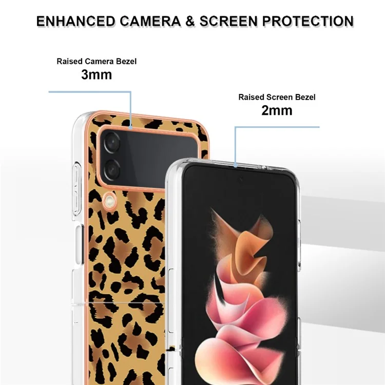 YB IMD Series-19 Style-D Für Samsung Galaxy Z Flip3 5G Telefonkoffer 2,0 mm Tpu-elektroplattenabdeckung - Leopardendruck