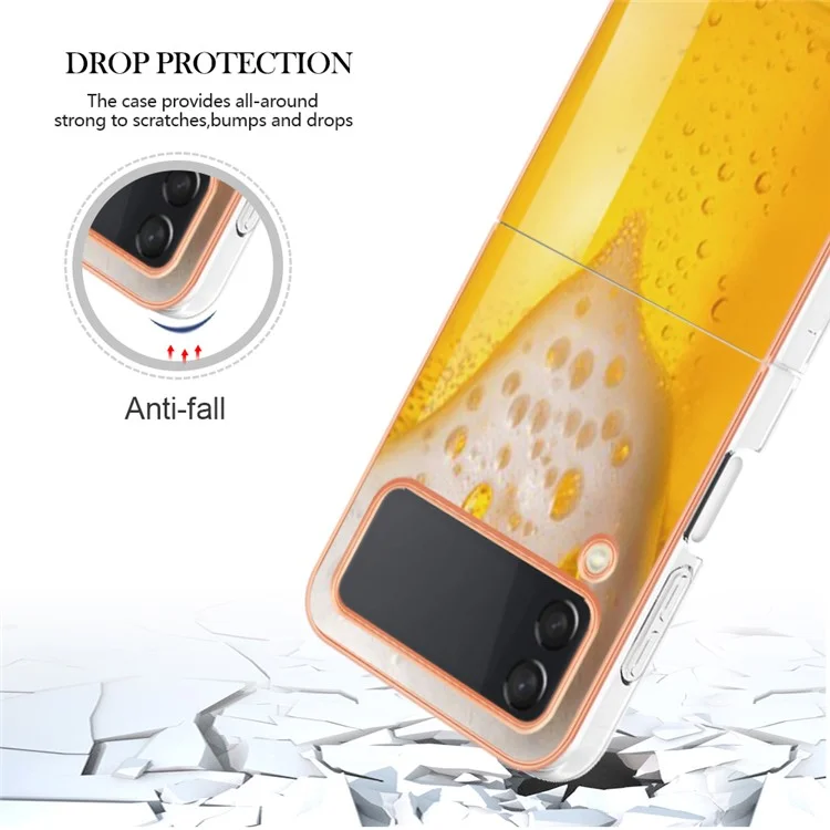 YB IMD Series-19 Style-D Für Samsung Galaxy Z Flip3 5G Telefonkoffer 2,0 mm Tpu-elektroplattenabdeckung - Bier