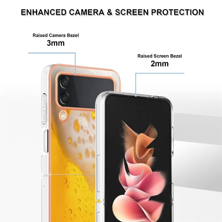 YB IMD Series-19 Style-D Für Samsung Galaxy Z Flip3 5G Telefonkoffer 2,0 mm Tpu-elektroplattenabdeckung - Bier