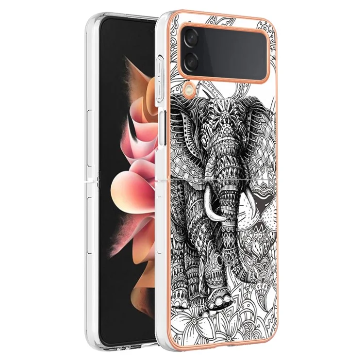 YB IMD Series-19 Style-D Für Samsung Galaxy Z Flip3 5G Telefonkoffer 2,0 mm Tpu-elektroplattenabdeckung - Totem -elefant