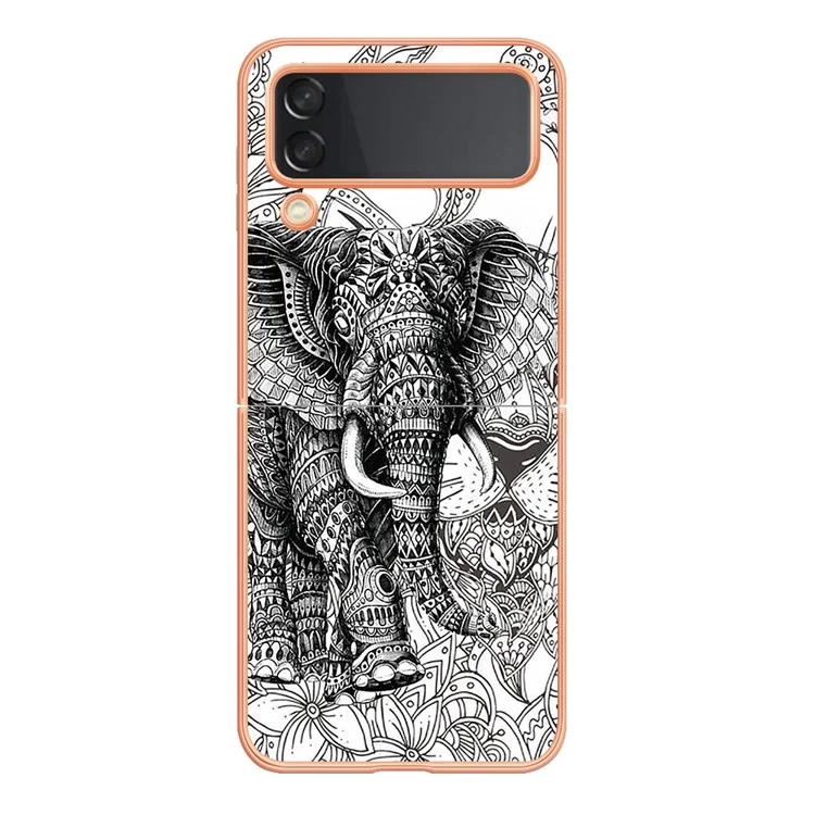 YB IMD Series-19 Style-D Für Samsung Galaxy Z Flip3 5G Telefonkoffer 2,0 mm Tpu-elektroplattenabdeckung - Totem -elefant