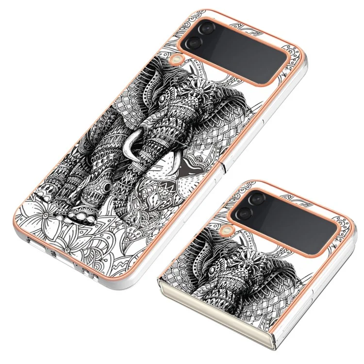 YB IMD Series-19 Style-D Für Samsung Galaxy Z Flip3 5G Telefonkoffer 2,0 mm Tpu-elektroplattenabdeckung - Totem -elefant
