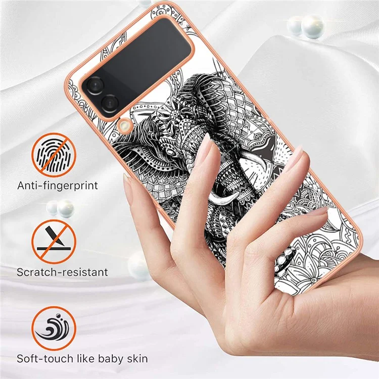 YB IMD Series-19 Style-D Für Samsung Galaxy Z Flip3 5G Telefonkoffer 2,0 mm Tpu-elektroplattenabdeckung - Totem -elefant