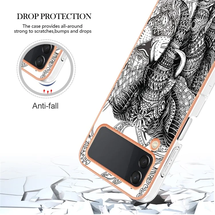 YB IMD Series-19 Style-D Für Samsung Galaxy Z Flip3 5G Telefonkoffer 2,0 mm Tpu-elektroplattenabdeckung - Totem -elefant