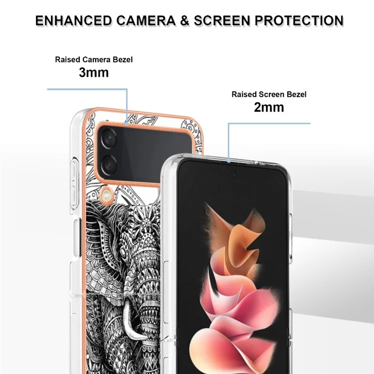 YB IMD Series-19 Style-D Für Samsung Galaxy Z Flip3 5G Telefonkoffer 2,0 mm Tpu-elektroplattenabdeckung - Totem -elefant