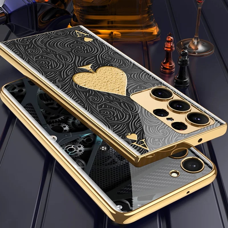 GKK For Samsung Galaxy S24 Ultra Phone Case Pattern Tempered Glass Back Cover - Gearwheel