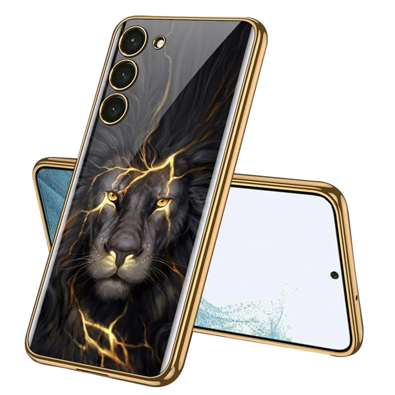 GKK For Samsung Galaxy S24 Protective Shell Anti-Scratch Tempered Glass Phone Case - Lion