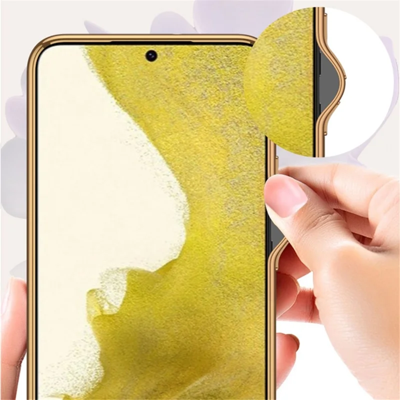 GKK For Samsung Galaxy S24 Protective Shell Anti-Scratch Tempered Glass Phone Case - Orange Yellow Check