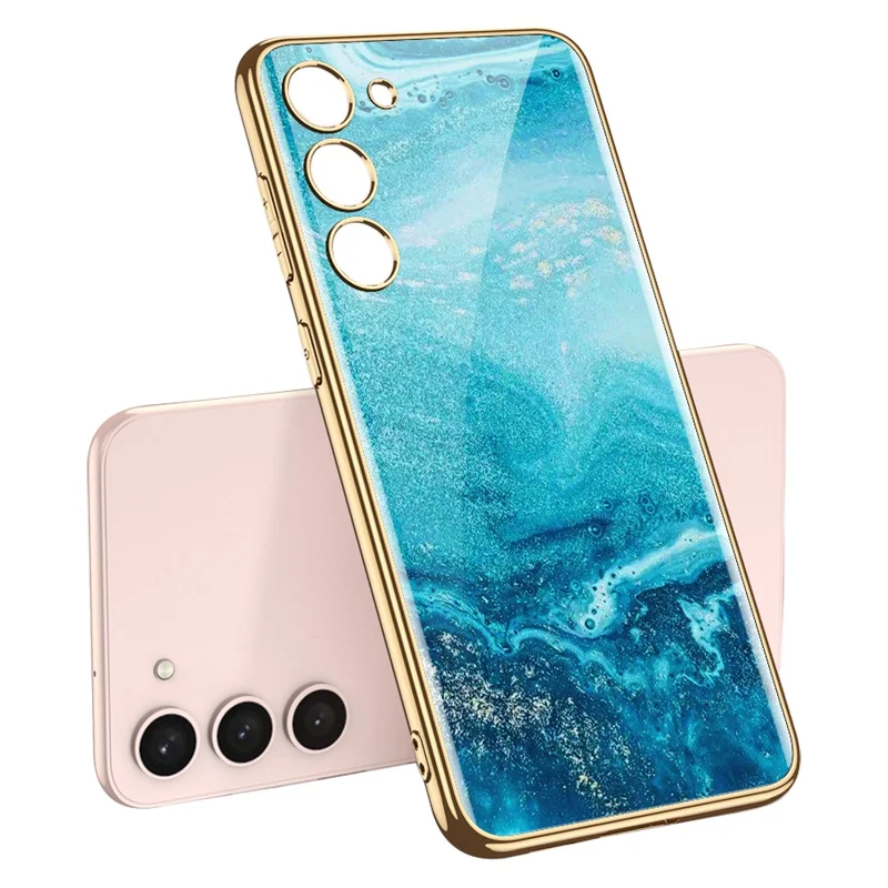 GKK For Samsung Galaxy S24+ Case Pattern Printing Tempered Glass+PC+TPU Cover - Fluid Blue