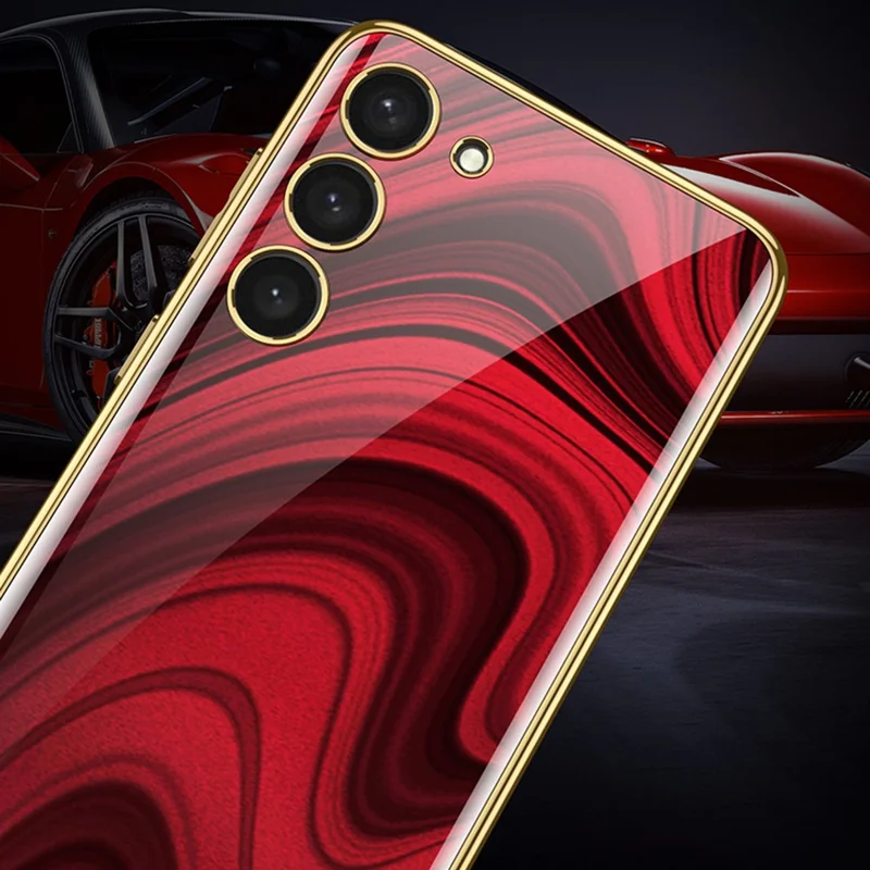 GKK For Samsung Galaxy S24+ Case Pattern Printing Tempered Glass+PC+TPU Cover - Fluid Blue