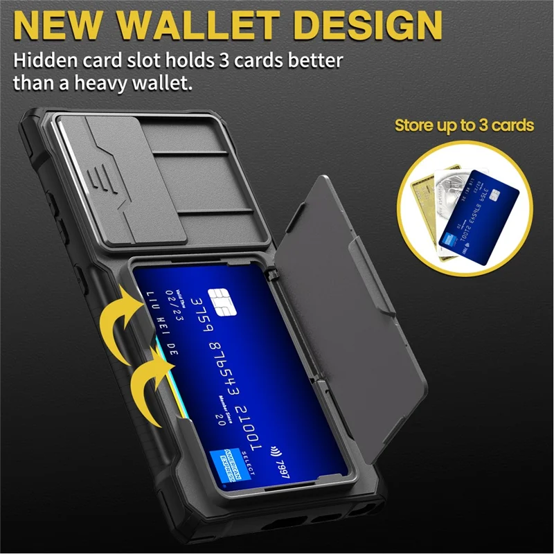 GKK For Samsung Galaxy S24 Ultra Lens Protection Case Card Slot Kickstand Phone Cover - Silver