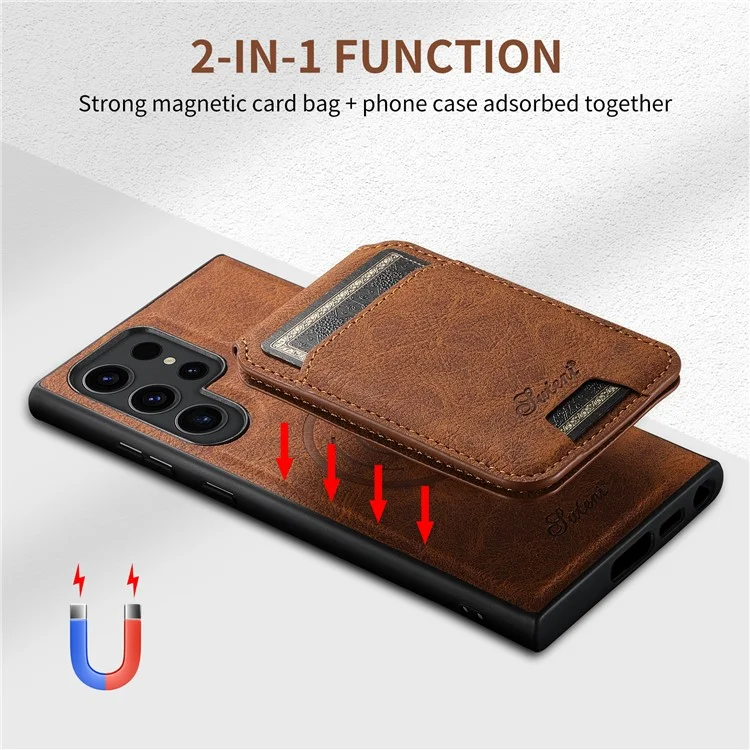 SUTENI H16 For Samsung Galaxy S22 Ultra 5G Cell Phone Case Magnetic Detachable Back Cover - Khaki