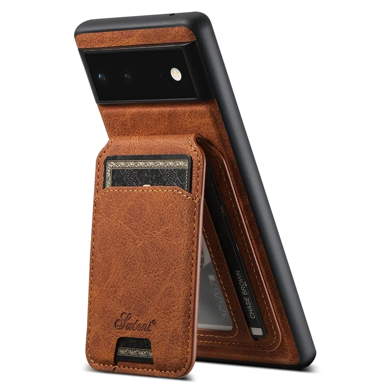 SUTENI H16 For Google Pixel 6 PU+TPU Cell Phone Case Magnetic Detachable Back Cover - Brown