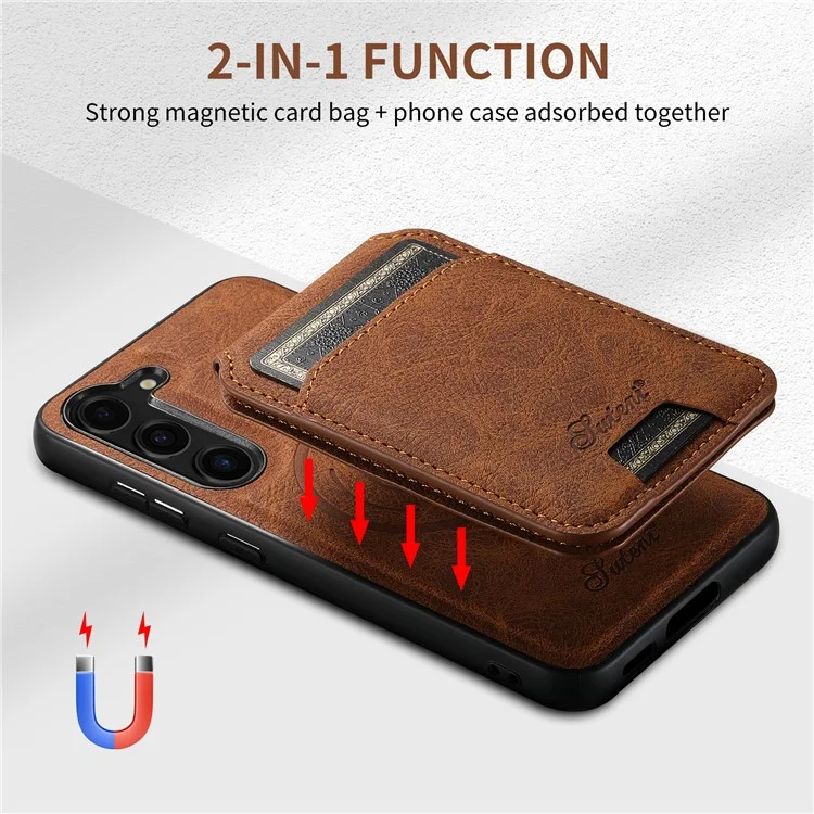 SUTENI H16 Pour Samsung Galaxy S23 Étui de téléphone cellulaire magnétique amovible en PU+TPU anti-chute - Kaki