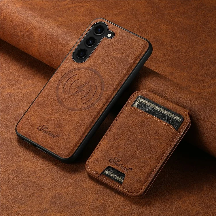 SUTENI H16 Pour Samsung Galaxy S23 Étui de téléphone cellulaire magnétique amovible en PU+TPU anti-chute - Kaki