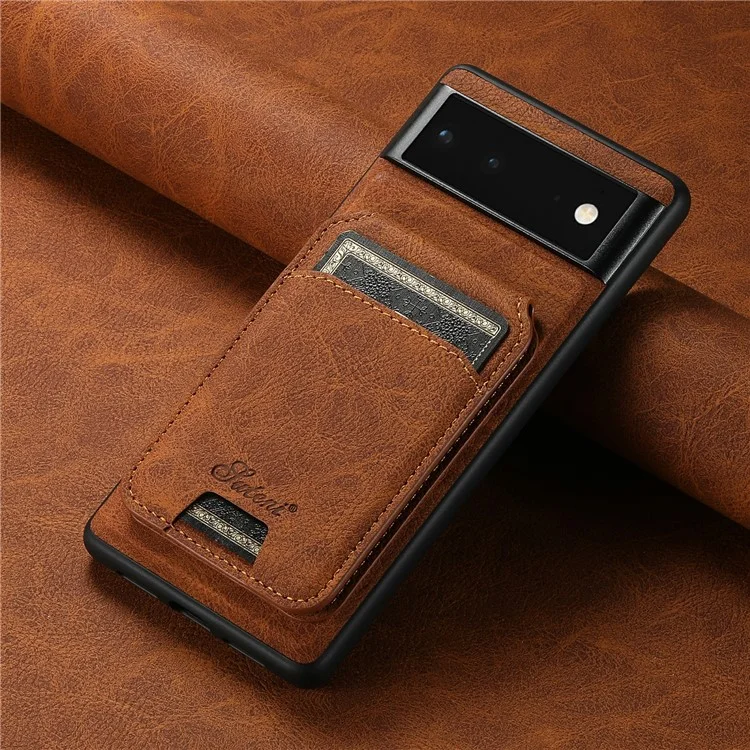 SUTENI H16 Back Cover for Google Pixel 6a Magnetic Detachable 2-in-1 PU+TPU Cell Phone Case - Khaki