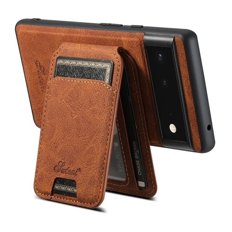 SUTENI H16 Back Cover for Google Pixel 6a Magnetic Detachable 2-in-1 PU+TPU Cell Phone Case - Khaki