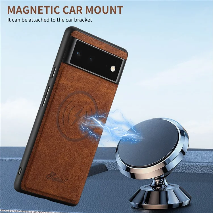 SUTENI H16 Back Cover for Google Pixel 6a Magnetic Detachable 2-in-1 PU+TPU Cell Phone Case - Khaki