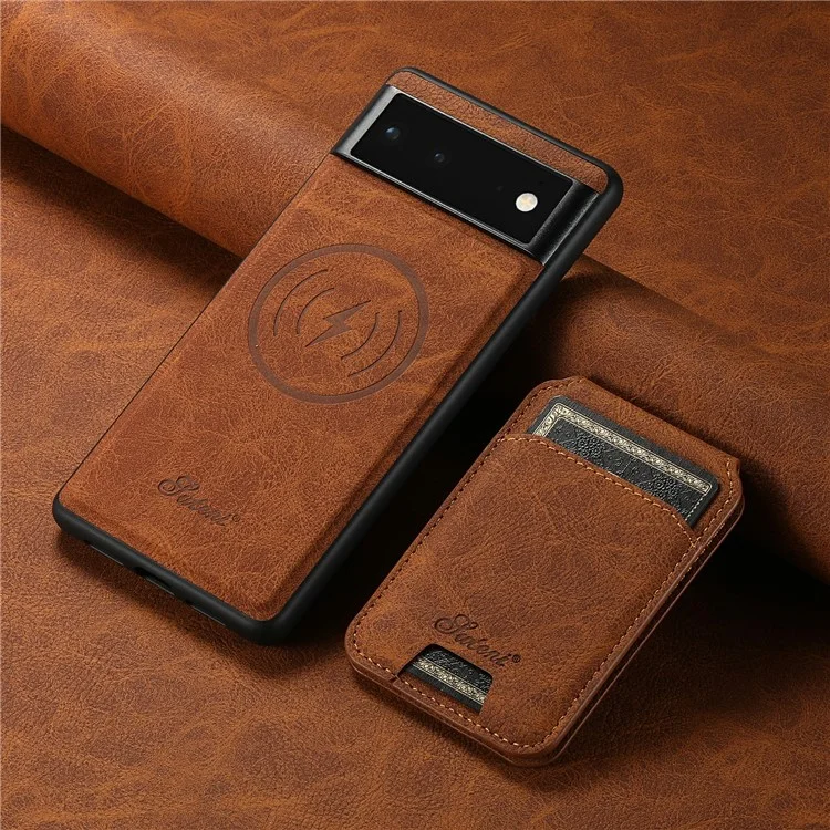SUTENI H16 Back Cover for Google Pixel 6a Magnetic Detachable 2-in-1 PU+TPU Cell Phone Case - Khaki
