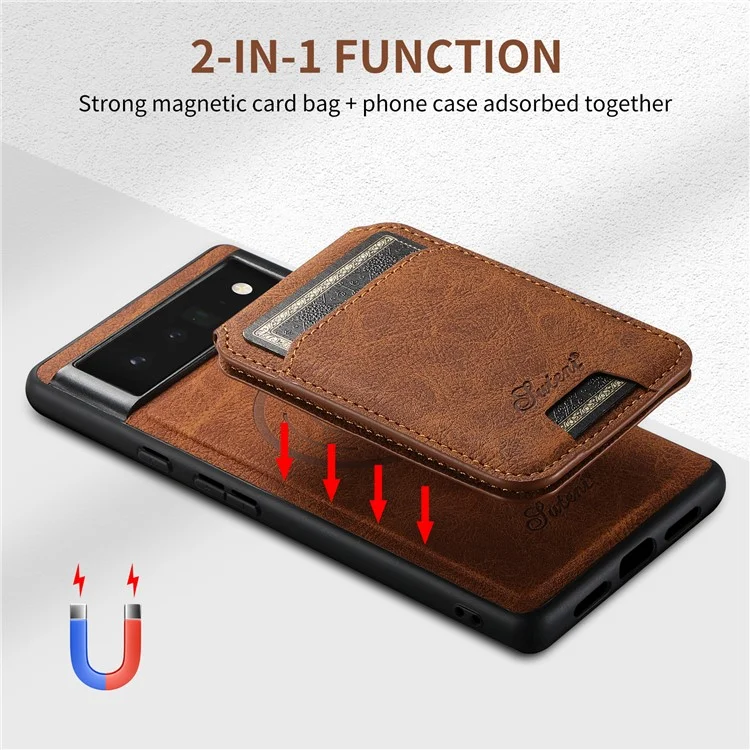 SUTENI H16 Pour Google Pixel 6 Pro 5G Étuis de téléphone portable PU+TPU Anti-chute Housse magnétique amovible - Kaki