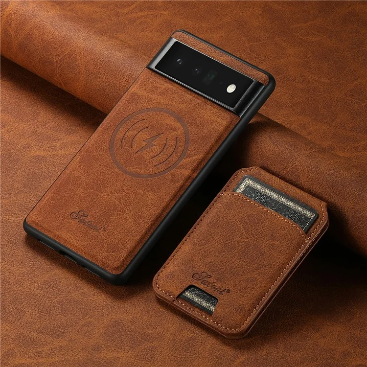 SUTENI H16 Pour Google Pixel 6 Pro 5G Étuis de téléphone portable PU+TPU Anti-chute Housse magnétique amovible - Kaki