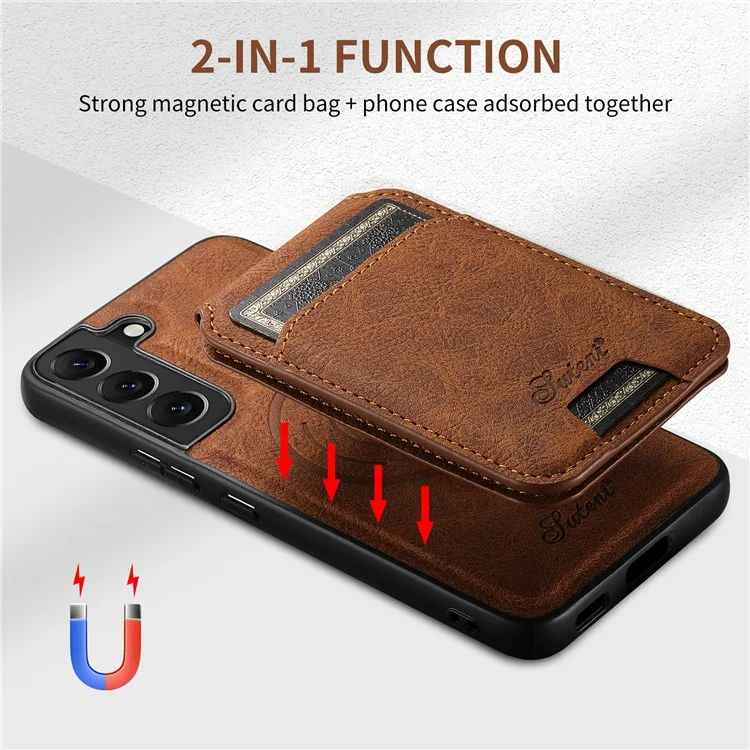 SUTENI H16 Für Samsung Galaxy S22 5G Magnetische abnehmbare Handyhüllen PU+TPU stoßfeste Abdeckung - Khaki