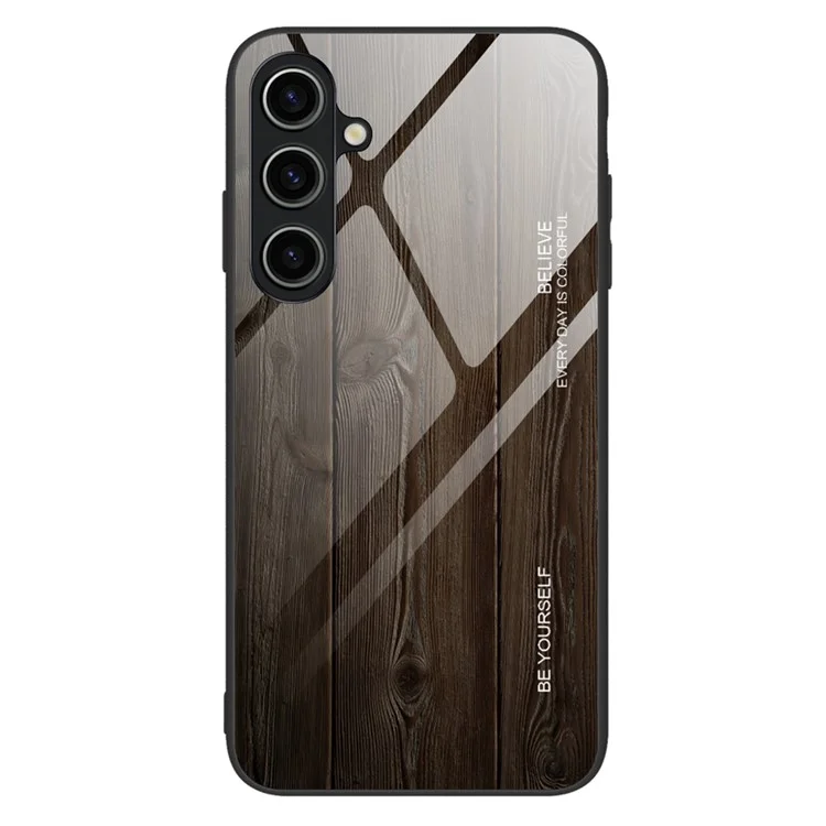 Para Samsung Galaxy A05s 4G Slim Case Wood Texture Tempered Glass TPU Shockproof Phone Cover - Preto