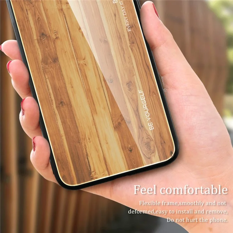 Para Samsung Galaxy A05s 4G Slim Case Wood Texture Tempered Glass TPU Shockproof Phone Cover - Preto