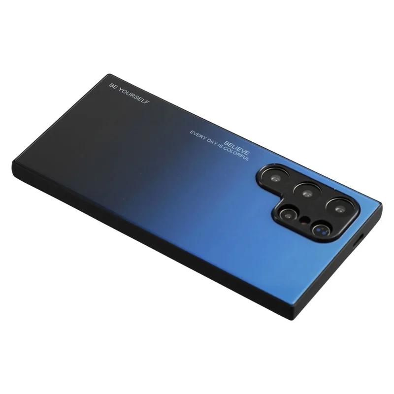 For Samsung Galaxy S24 Ultra Case Protective Gradient Color Tempered Glass PC TPU Phone Cover - Blue / Black