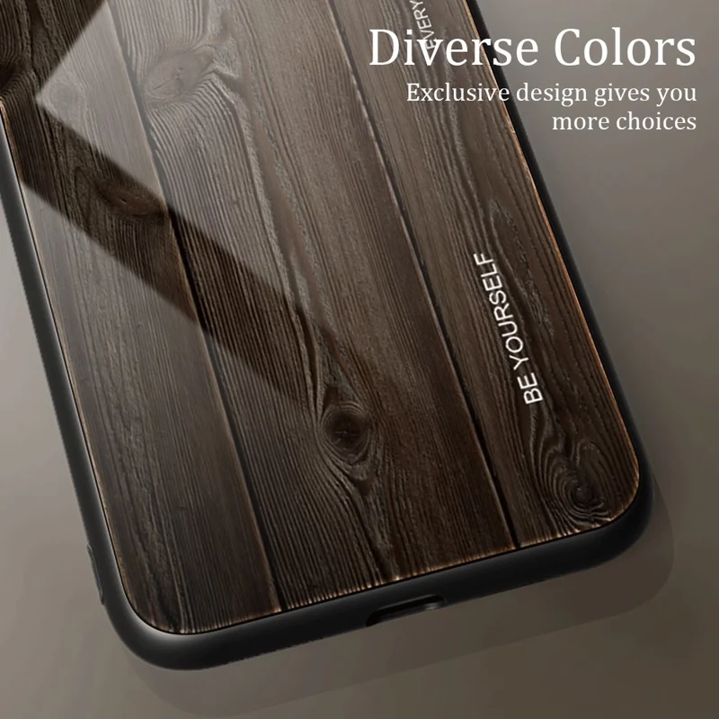 For Samsung Galaxy S24+ Protective Case Wood Texture Tempered Glass TPU Frame Phone Cover - Coffee