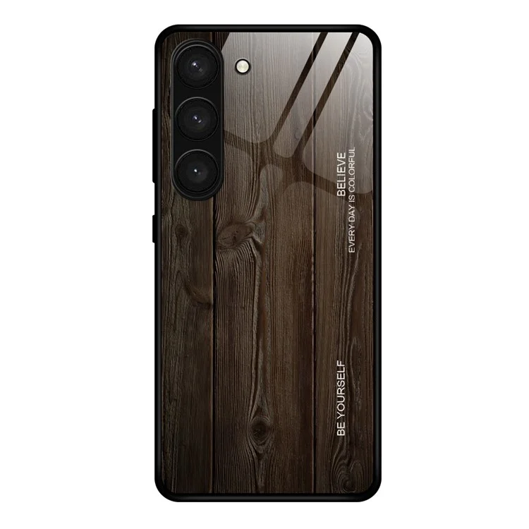 Per Samsung Galaxy S24 Case Wood Texture Tempered Glass+TPU Anti-Drop Phone Case - Nero
