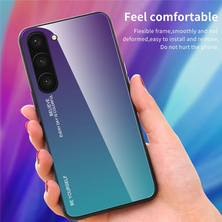 Per Samsung Galaxy S24+ Custodia slim Gradient Color Tempered Glass PC TPU Phone Case - Blu / Nero