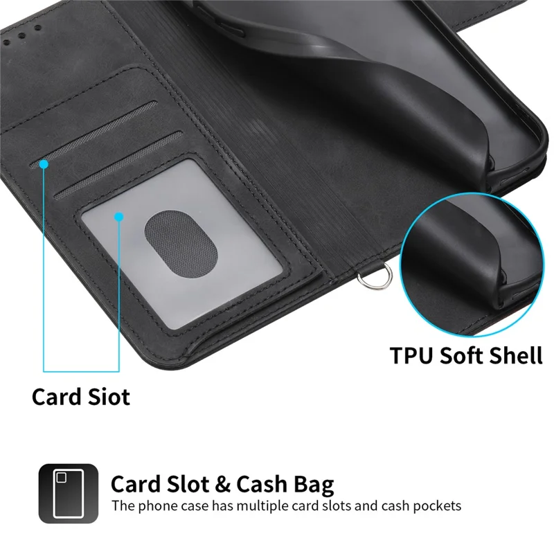 Fodral för Samsung Galaxy S24 med flera kortfack, läderstil, ställfodral med remmar - Svart
