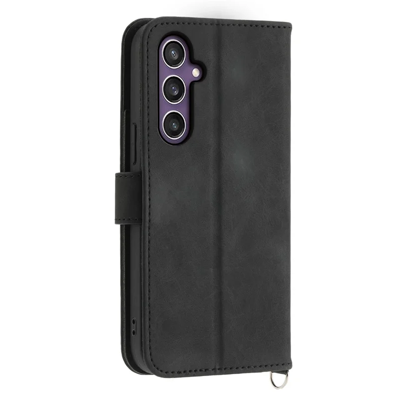 For Samsung Galaxy S24+ Case Multiple Card Slots Leather Wallet Cover with Straps - Black