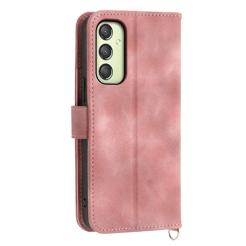 For Samsung Galaxy A25 5G (Global) (161.0 x 76.5 x 8.3mm) Case Flower Imprinted Phone Leather Cover with Straps - Pink