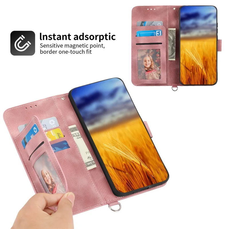 For Samsung Galaxy A25 5G (Global) (161.0 x 76.5 x 8.3mm) Case Flower Imprinted Phone Leather Cover with Straps - Pink