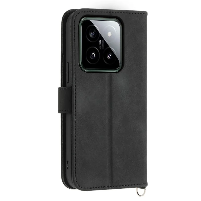 For Xiaomi 14 Case Wallet Imprinted Flower Leather Phone Cover with 2 Straps - Black
