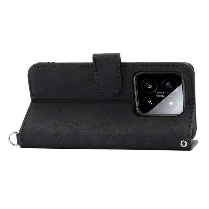 For Xiaomi 14 Case Wallet Imprinted Flower Leather Phone Cover with 2 Straps - Black