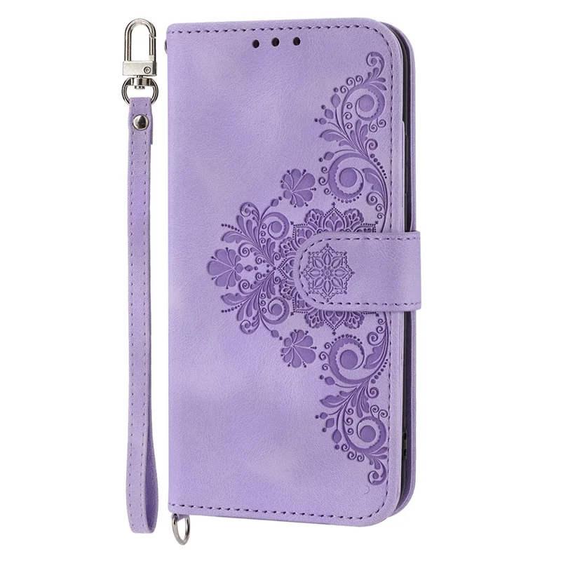 For Google Pixel 8a Case Multiple Card Slots Leather Cover with Hand Strap + Shoulder Strap - Light Purple