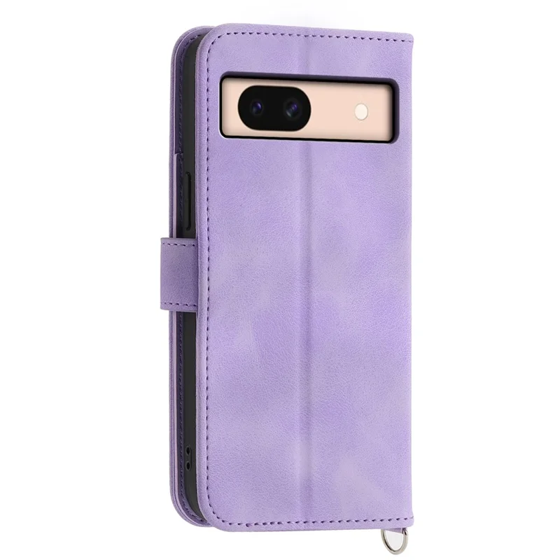 For Google Pixel 8a Case Multiple Card Slots Leather Cover with Hand Strap + Shoulder Strap - Light Purple