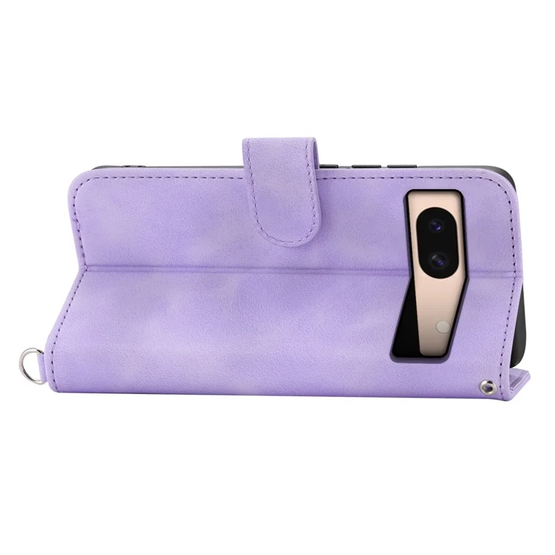 For Google Pixel 8a Case Multiple Card Slots Leather Cover with Hand Strap + Shoulder Strap - Light Purple