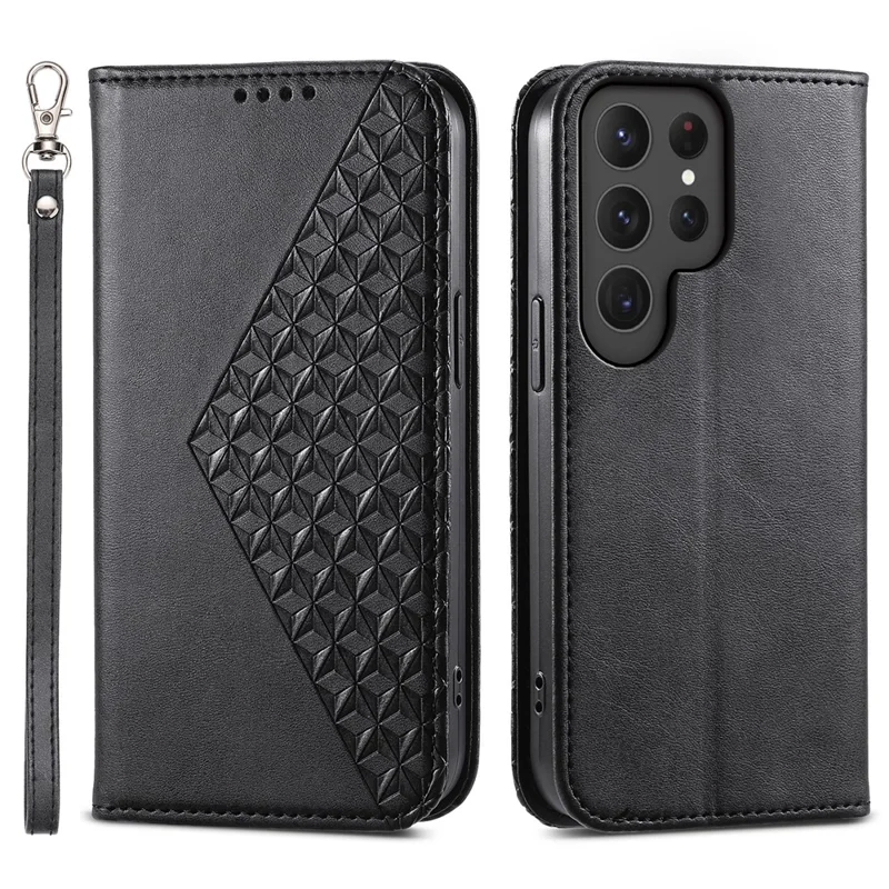 Para a Capa Samsung Galaxy S24 Ultra Case Imprinted PU Leather+TPU Cell Phone Wallet Cover - Preto